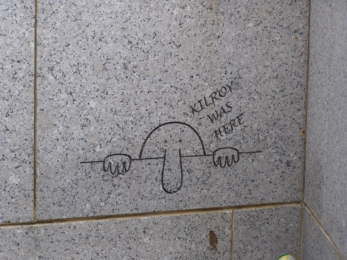 Kilroy engraved into the National WWII Memorial in Washington DC